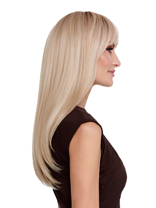 Model is wearing NEXT TOP MODEL by TressAllure in color 19/23/R12 | A beautiful blend of Platinum Blonde and Pale Golden Blonde, shaded with Dark roots