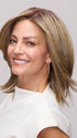 Model is wearing SLOANE by JON RENAU in color 24BT18S8 SHADED MOCHA | Medium Natural Ash Blonde & Light Natural Gold Blonde Blend, Shaded with Medium Brown