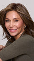 Model is wearing SLOANE by JON RENAU in color 8RH14 MOUSSE CAKE | Medium Brown with 33% Medium Natural Blonde Highlights
