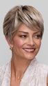 Model is wearing TESS by JON RENAU in color FS17/101S18 PALM SPRINGS BLONDE | Light Ash Blonde with Pure White Natural Violet Bold Highlights, Shaded with Dark Natural Ash Blonde