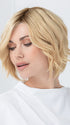 Model is wearing JADORE DELUXE by ELLEN WILLE in color LIGHT CHAMPAGNE ROOTED | Lightest Pale Blonde and Lightest Golden Blonde with Winter White Blend and Shaded Roots