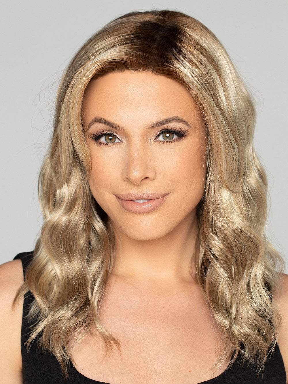 JOY by WigPro in 12-HS8 | Light Golden Brown blended with Medium Golden Blonde and Chestnut Brown Roots PPC MAIN IMAGE FB MAIN IMAGE