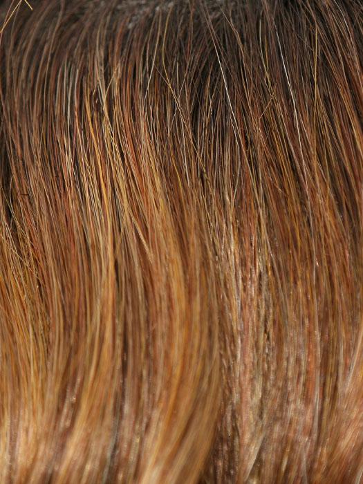 HONEY-BROWN-R | Dark Roots on a Warm Medium Brown Base with Auburn and Honey Highlights