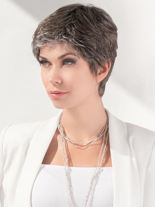 A short, straight pixie wig in Ellen Wille's Hair Society Collection