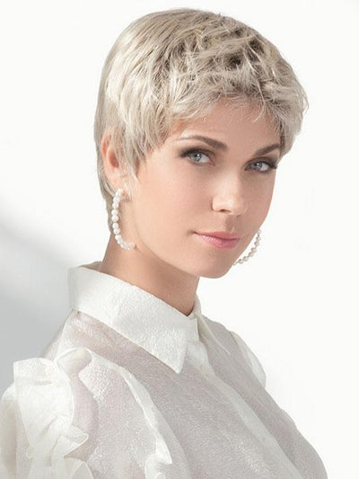 CALL by Ellen Wille in PASTEL-BLONDE-ROOTED | Medium Ash Blonde base with Off-White "Pearl" Platinum highlights and Dark Ash Blonde Roots