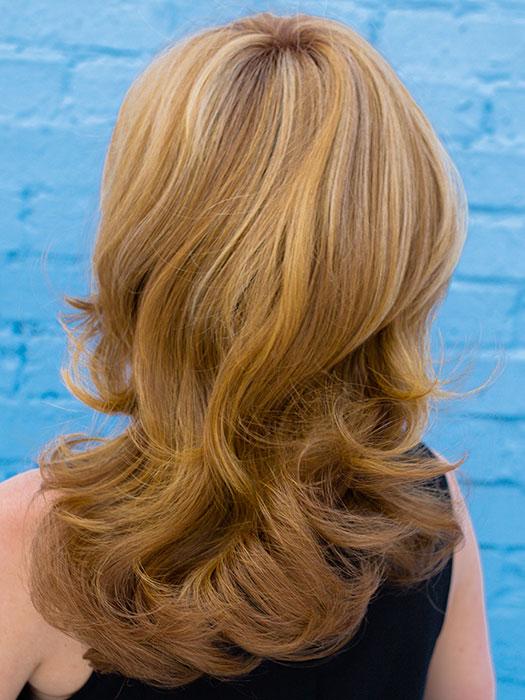 SELENA by ENVY in GOLDEN NUTMEG | Medium Brown roots with overall Warm Cinnamon base and Golden Blonde highlights