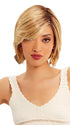 A unique bob falling above the collar that has short textured layers, beach waves and silky feathered bangs