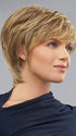 A short heat friendly wig sports a sleek bob haircut with longer hair in the nape area