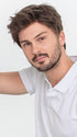 A synthetic men's wig with natural hair density