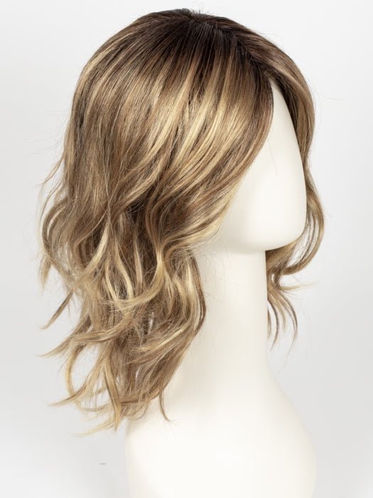 LIGHT-BERNSTEIN-ROOTED 20.27.12 | Light Auburn, Light Honey Blonde, and Light Reddish Brown blend and Dark Roots  Edit alt text