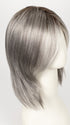 SILVER-STONE-R | Silver Medium Brown Blend That Transitions To More Silver Then Medium Brown Then To Silver Bangs with Black Roots