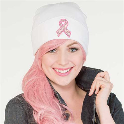 PINK RIBBON RHINESTONE BEANIE - TWC- The Wig Company